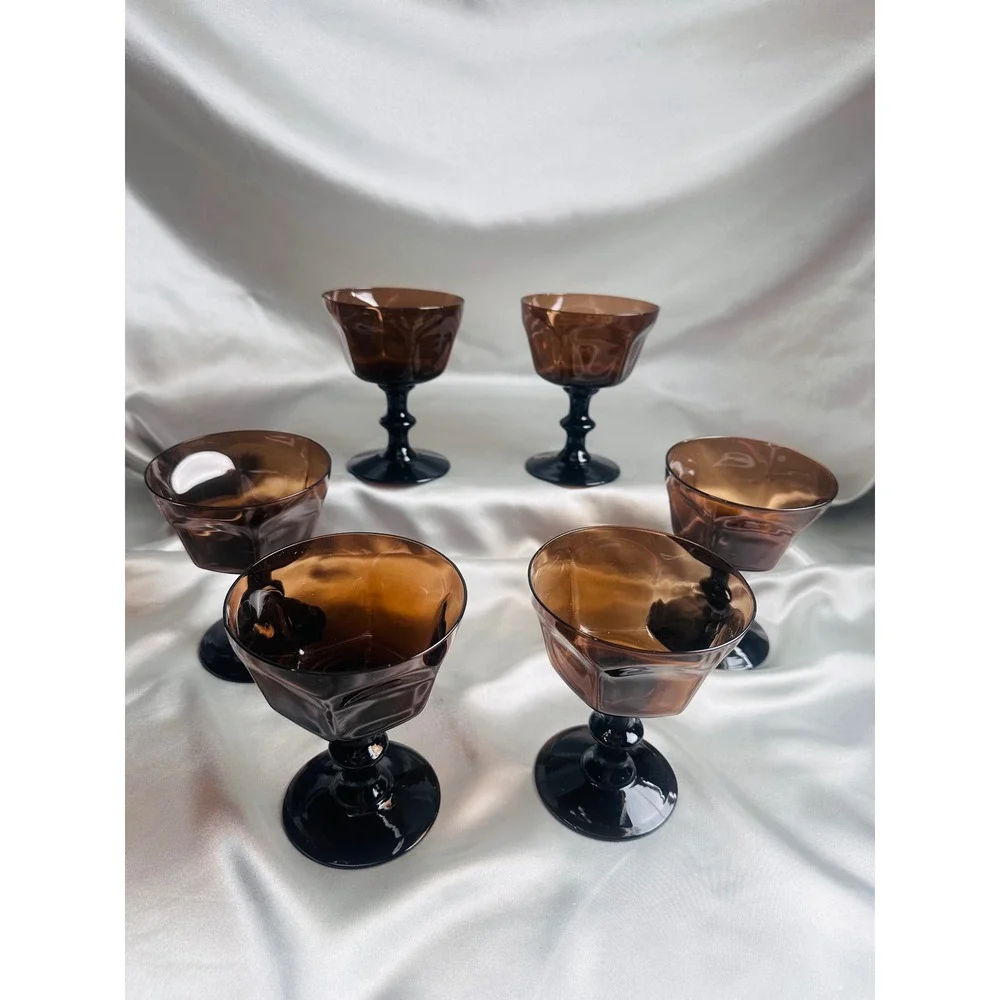 Lenox Antique Brown Champagne Tall Sherbet Glasses Set of 6 Black Stem Vintage